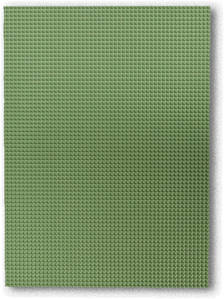 Amostra física de frente verde sálvia com textura tridimensional em micropirâmides.